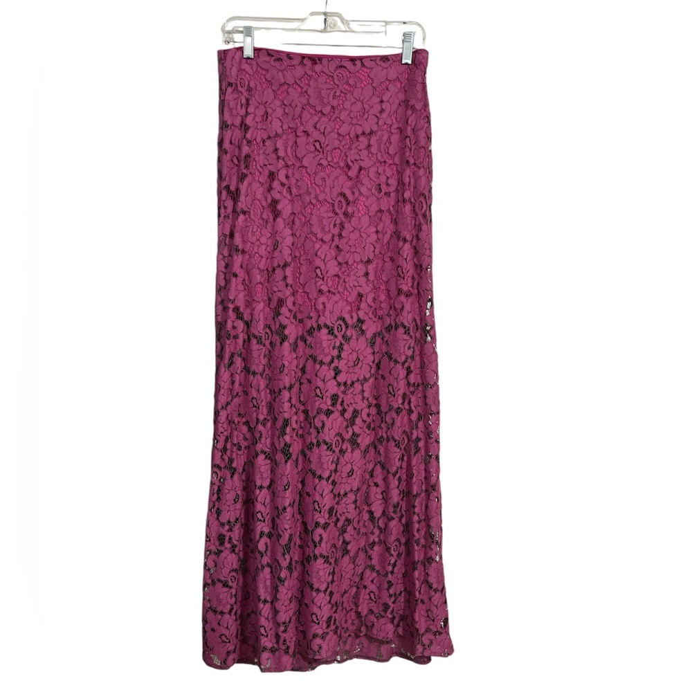 Alexis hot pink lace maxi skirt, mini lining, back zipper size Large